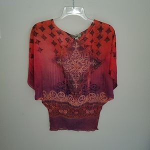 Energe Sheer Top Size Medium Orange Peach Purple Black